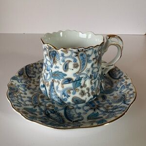 Vintage Lefton China Blue Paisley Chintz Teacup and Saucer